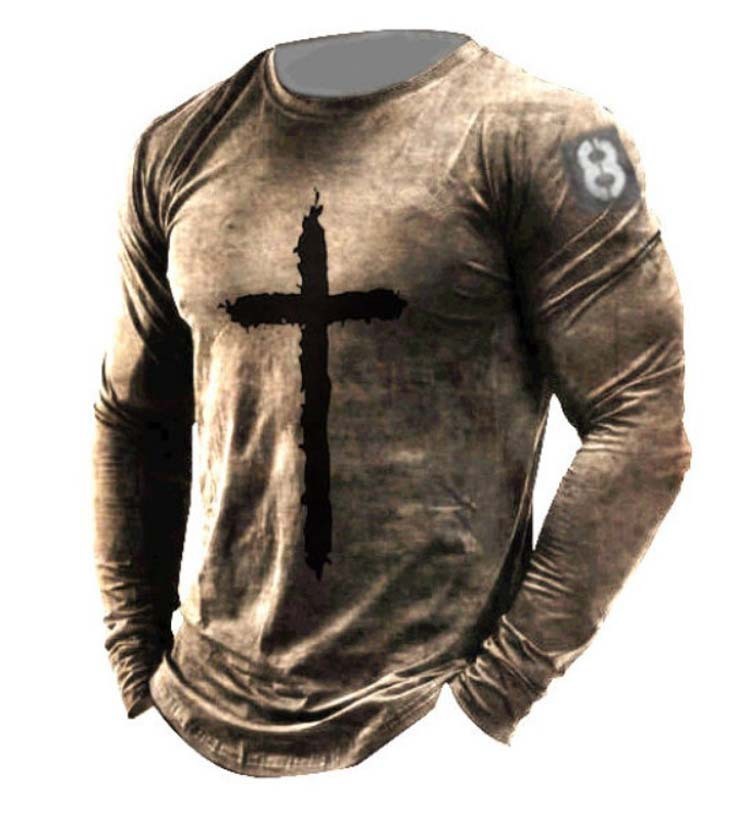 European And American New Fashion Casual Printing Long-sleeved T-shirt Men
